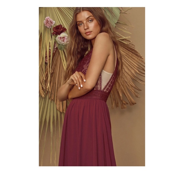 Lulu’s Forever and Always Burgundy Lace Maxi Dress - Picture 2 of 3